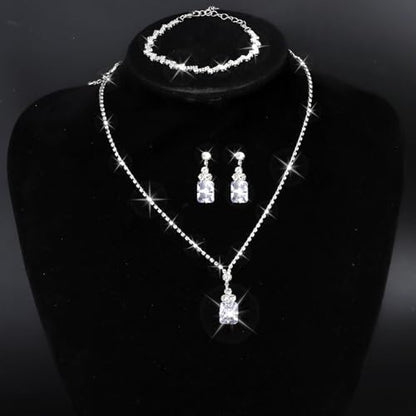 CAVETEE Jewelry Set - Prom Jewelry Crystal Bridal Necklace, Bracelet & Pendant Earring Jewelry Set for Women - style: Square crystal