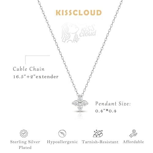 Gold Silver Pendant Necklace for Women, Dainty CZ Jewelry Gift | 14K Gold Silver Plated, Cubic Zirconia Pearl Charm, Trendy Layered Necklace, Adjustable Chain, Waterproof, Hypoallergenic - color: Silver-Clover