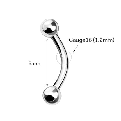 G23 Titanium Curved Barbell Ring 16G, Eyebrow Rings, Rook Cartilage Earring Piercing Jewelry, 8mm Vertical Labret, Eyebrow, Daith, Helix Piercings Body Jewelry… - style: Modern