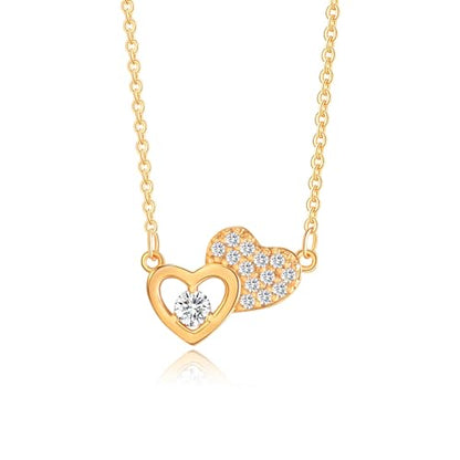 Gold Plated Pendant Necklaces for Women Cubic Zirconia Accent 18 Inch Adjustable Chain Hypoallergenic Gift for Wife Mom Birthday Valentines Day - style: CZ double heart