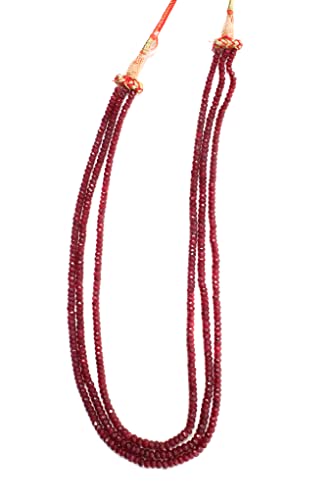 AAA Natural Ruby Gemstones 3-4.5mm Multi Strand, 3 Line Layer Gemstone Rondelle Necklace 20" Plus 9" Adjustable Thread. 270Ct