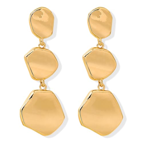Dainty Alloy Retro Smooth Geometric Circular Lightweight Dangle Drop Earrings Gold-plated Irregular Stud Earrings for Women - style: Gold