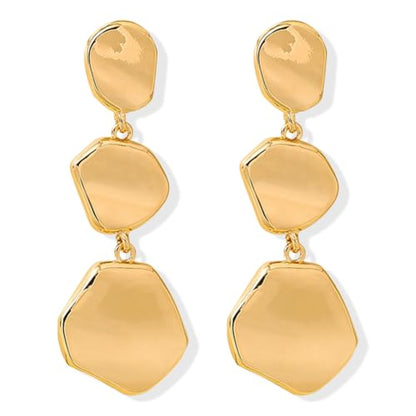 Dainty Alloy Retro Smooth Geometric Circular Lightweight Dangle Drop Earrings Gold-plated Irregular Stud Earrings for Women - style: Gold
