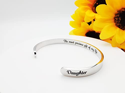 Dczosily Inspirational Bracelets for Women Stainless Steel Cuff Bracelet Engraved Jewelry Motivational Bangles Personalized Gifts for Best Friend/Mom - style: Daughter-The most precious gift of my life(Daughter)