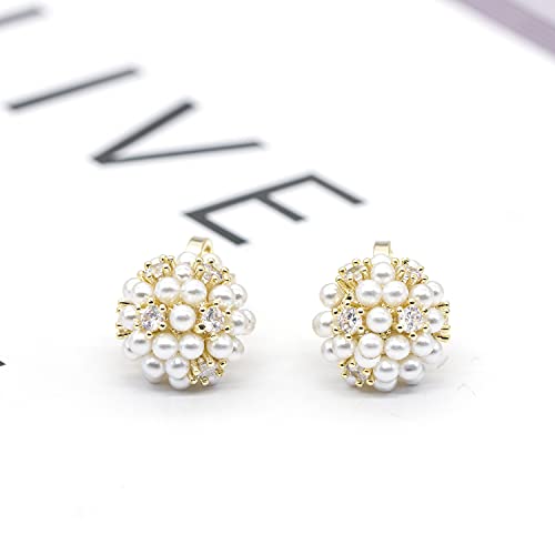 YOQUCOL Simulated Pearl Flower-Cluster Shape Clip On Stud Earrings Non Pierced Ear Earrings for Women - color: B