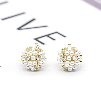 YOQUCOL Simulated Pearl Flower-Cluster Shape Clip On Stud Earrings Non Pierced Ear Earrings for Women - color: B