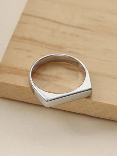 Stainless Steel Square Shape Signet Style Classical Simple Plain Wedding Engagement Statement Ring