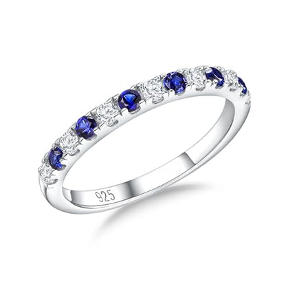 Birthstone Rings Eternity Band 925 Sterling Silver/Yellow Gold-Plated Created Gemstone Stackable Wedding Band 2.7mm Thin Half Eternity Rings for Women Size 6 to 10 - color: 09-Sapphire-Sep.