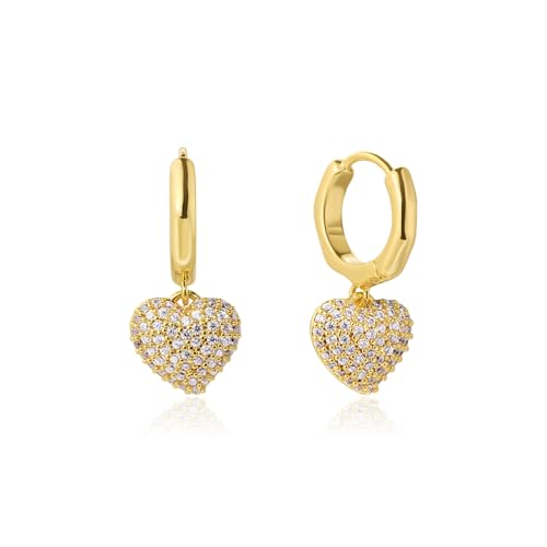 ARSIS Heart Charm Huggie Hoop Earrings for Women, Dainty 18K Gold Plated Heart Drop Hoops with CZ, Hypoallergenic, 925 Sterling Silver Posts, Tarnish-Free, Lightweight Jewelry Gift for Her - color: Heart Huggie Hoop