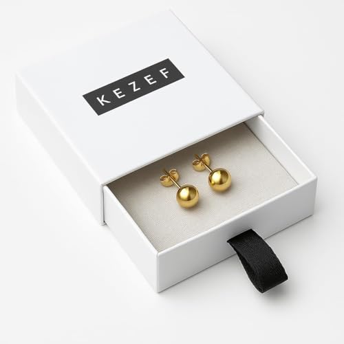 KEZEF 925 Sterling Silver Ball Stud Earrings for Women, 2mm to 10mm | Nine Bead Sizes, Three Finishes, Hypoallergenic Nickel Free Post, Butterfly Push Back, Sold As One Pair - color: 14k Yellow Gold, size: 4mm