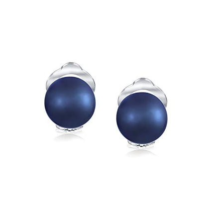 Button Style Freshwater Colors Pearl Clip On Stud Earrings Sterling Silver - color: Navy