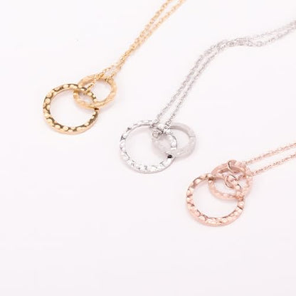 Minimalist Stainless Steel Single or Two Circular Hammered Texture Pendant Necklace for Women, 14K Gold/Silver/Rose Gold Plated Hypoallergenic Stackable Layered Collarbone adjustable Chain Necklace, Dainty Layering Necklace Jewelry Gift - style: Silver Tw