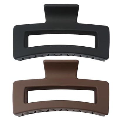 XXL Jumbo Rectangle Claw Clips for Thick Hair - Strong Hold Hair Clips | Rectangle Design | Matte Finish | Non Slip | Wide Opening | 2 Pack (Black & Brown) - color: Black & Brown