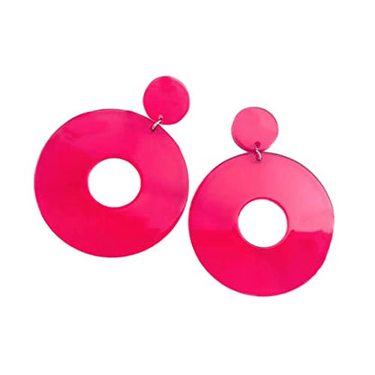 Acrylic Transparent Hollow Double Circle Round Dangle Earrings Geometric Statement Drop Earrings for Women Summer Holiday Cool Party Jewelry - color: red