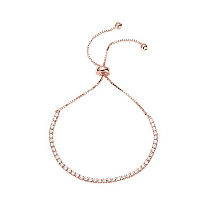 PAVOI 14K Gold Plated Cubic Zirconia Classic Tennis Bracelet for Women | Adjustable Slider - color: Rose Gold
