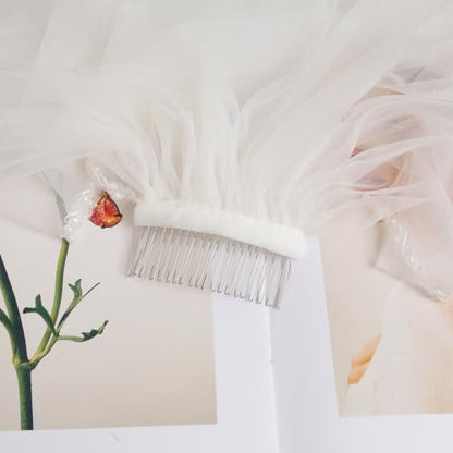 Wedding Veil 1 Tier Fingertip Length Wedding Bridal Veil with Comb Pearls Crystals Beaded Edge