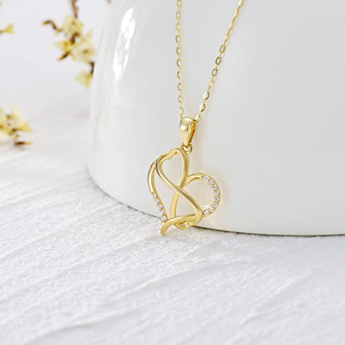 SISGEM 14K Real Gold Heart Necklace for Women,Yellow Gold Love Pendant Necklace Triple Hearts Jewerly Gifts for Birthday Anniversary 16+1+1 inch - color: Heart Infinity-2