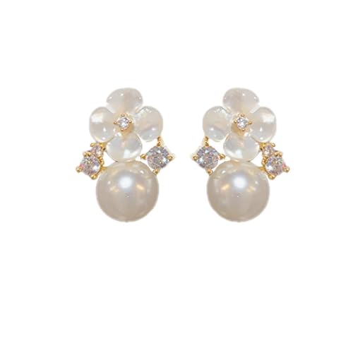 Elegant Pearl Flower Earrings for Women,Sparkling Crystal Studs & Lightweight Dangle Earrings,Hypoallergenic Floral Jewelry Perfect for Daily Wear,Office & Special Occasions