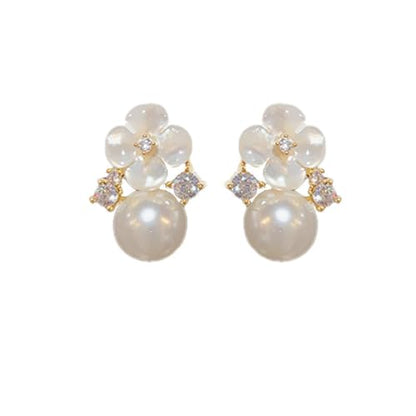 Elegant Pearl Flower Earrings for Women,Sparkling Crystal Studs & Lightweight Dangle Earrings,Hypoallergenic Floral Jewelry Perfect for Daily Wear,Office & Special Occasions