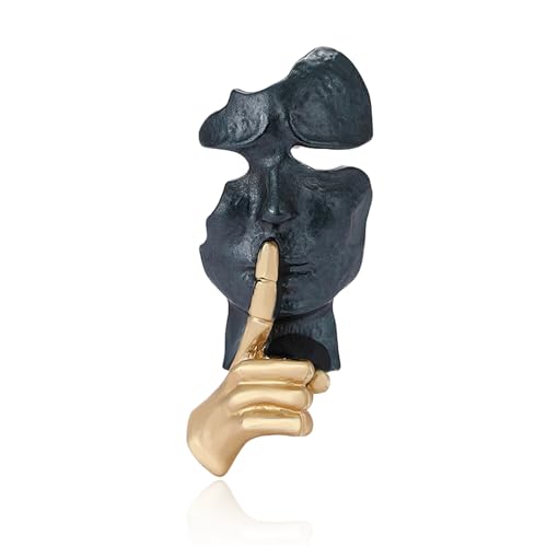 Gold Mask Enamel Lapel Brooch Pin for Women Men Abstract Art Enamel Brooch Silence is Thinker Badge Pin Accessories for Lapel Backpack Jacket Hat Bag - color: Black