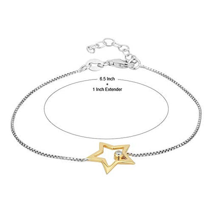 Vanbelle Sterling Silver Star Bracelet with Cubic Zirconia Stones - Celestial Theme - 6.5" Long + 1" Extender