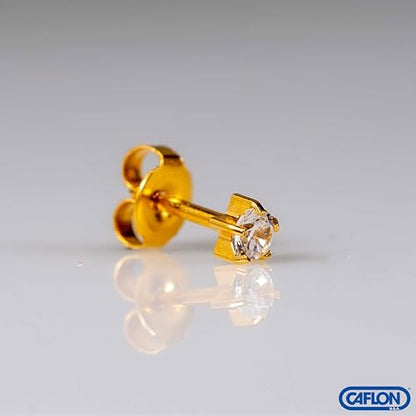 Caflon 16G CZ Sterile Piercing Studs, Hypoallergenic, 3/4/5mm, 12 Pack | FDA & EC compliant piercing studs. Nickel-safe, sterile-packaged, secure butterfly backs, tarnish-resistant finish. - size: 5mm, style: 24K Gold Plated