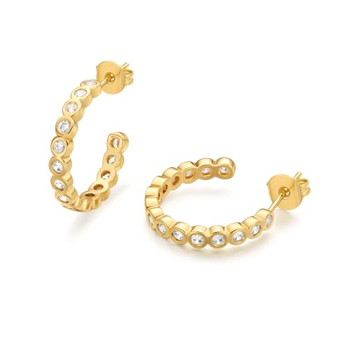 18K Gold Plated Huggie Hoop Earrings for Women, 925 Sterling Silver Post, Hypoallergenic Small Earrings - color: Tennis Oval Huggies