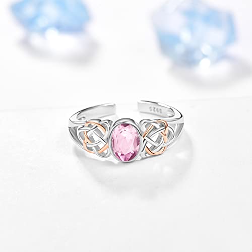 PRAYMOS 925 Sterling Silver Ring Birthstone Ring Turquoise Moss White Opal Ring for Women Celtic Knot Open Adjustable Thrumb Ring - color: Pink