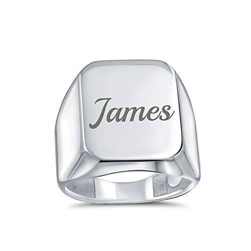 Bling Jewelry Classic Executive Geometric Customize Engrave Simple Large Rectangle Personalize Initial Monogram Signet Ring For Men Polished Shine .925 Sterling Silver - color: Silver Engrave