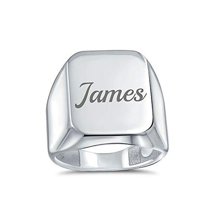 Bling Jewelry Classic Executive Geometric Customize Engrave Simple Large Rectangle Personalize Initial Monogram Signet Ring For Men Polished Shine .925 Sterling Silver - color: Silver