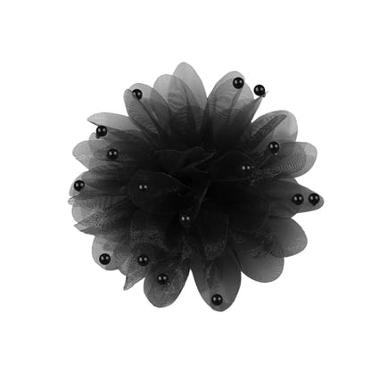 13cm/5in Beaded Mesh Flower Brooch Pin for Women Girls Dainty Round Shell Pearl Ball Beads Camellia Peony Flowers Brooches Lapel Hair Pins Elegant Wedding Anniversary Accessories Jewelry - color: Black