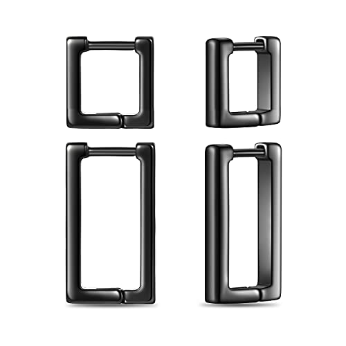 2 Pairs 14K Gold Plated Minimalist Hoop Earrings Small Dainty Geometric Square and Rectangle Huggies Hoops for Girls Women Gift, gold, silver and black - color: Black