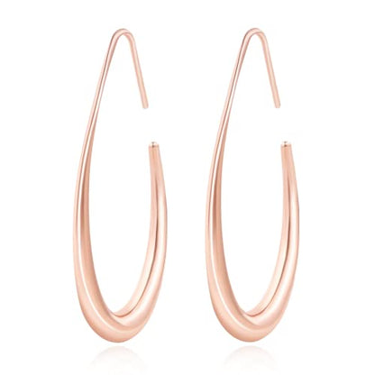 Lightweight Teardrop Hoop Earrings for Women - 14k Gold/White Gold Plated Large Oval Pull Through Hoop Earrings High Polished Statement Jewelry Gift for Women - color: rose gold 30*18