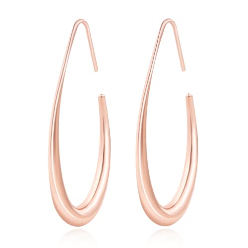 Lightweight Teardrop Hoop Earrings for Women - 14k Gold/White Gold Plated Large Oval Pull Through Hoop Earrings High Polished Statement Jewelry Gift for Women - color: rose gold 30*18