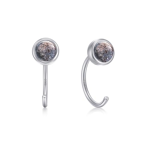 CHIC & ARTSY 925 Sterling Silver Half Hoop Earrings for Women, Dainty Huggie Hoops with Synthetic Opal, Moonstone, CZ & Gemstones, Lightweight Comfort Fit Everyday Elegant Jewelry - color: Synthetic Labradorite/Silver