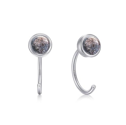 CHIC & ARTSY 925 Sterling Silver Half Hoop Earrings for Women, Dainty Huggie Hoops with Synthetic Opal, Moonstone, CZ & Gemstones, Lightweight Comfort Fit Everyday Elegant Jewelry - color: Synthetic Labradorite/Silver
