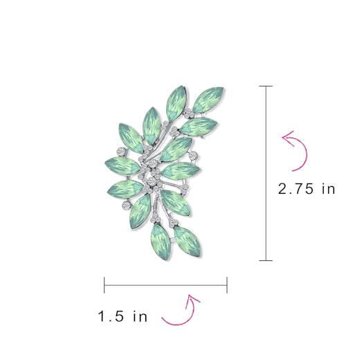 Fashion Large Aqua Green Marquise Crystal Statement Leaf Brooch Pin For Women For Mother Silver Plated Brass