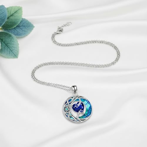 ONEFINITY Moon Star Necklace 18K White Gold Plated Celtic Moon Birthstone Pendant Necklaces Heart Birthstone Anniversary Birthday Jewelry Gifts for Women Wife Mom - style: September