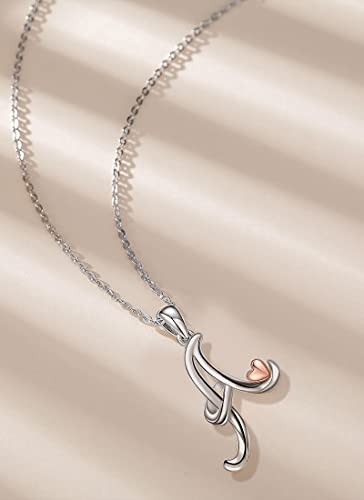 CELESTIA 925 Sterling Silver Initial Necklaces 26 Letter with Rose Gold Heart - 18 Inch Chain - color: A-Initial