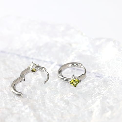 316L Surgical Steel Birthstone Hoop Earrings for Women | Lightweight, 5A Cubic Zirconia, Hypoallergenic, Lead & Nickel Free, 8mm Huggie Hoops - color: Silver: 08. August (Peridot)