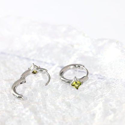 316L Surgical Steel Birthstone Hoop Earrings for Women | Lightweight, 5A Cubic Zirconia, Hypoallergenic, Lead & Nickel Free, 8mm Huggie Hoops - color: Silver: 08. August (Peridot)