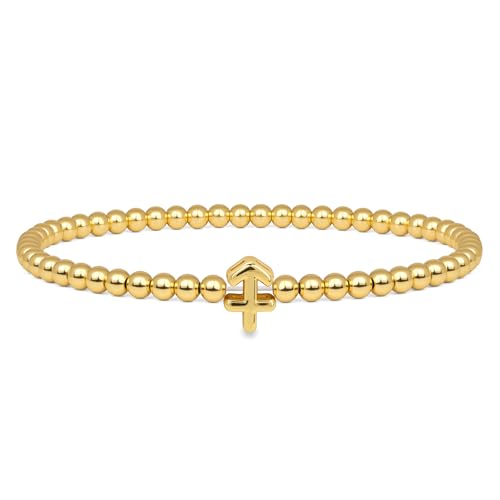 Gold 12 Constellations Bracelets for Women, 18K Gold Plated Beaded Stretch Bubble Bracelets Charm Jewelry Bracelet Gifts for Birthday Mother's Day Valentines Christmas - color: Sagittarius