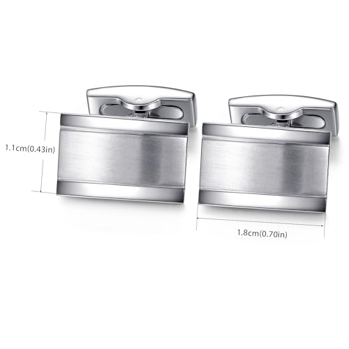 HONEY BEAR Rectangle Cufflinks for Men Wedding Business | Classic, Tarnish-Resistant, Steel-Plated Copper Base, Gift Box, for Groomsmen, Father, Husband, Anniversary, Formal Events - color: Silver