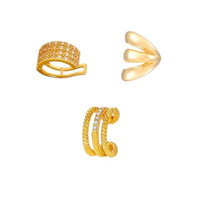 Rnivida 14K Gold Plated Ear Cuffs Single and Multi Band Earring Non Piercing,Various Styles Ear Wraps Earring,3Pcs,5Pcs - color: Gold-3Pcs