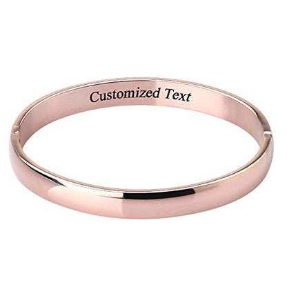 Womens Bangle 8MM Stainless Steel Bracelet Oval Polished Finish Cuff Bangle 6.7" - color: B4-Customize-Rose Gold