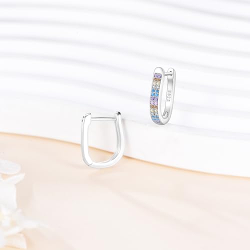 Blue Evil Eye/Celtic/Owl/Moonstone/Paw Print/Cubic Zirconia Hoop Earrings for Women 925 Sterling Silver Women Earrings Jewelry - style: Colorful Rainbow