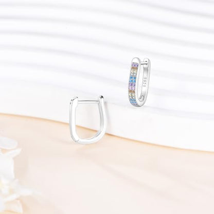 Blue Evil Eye/Celtic/Owl/Moonstone/Paw Print/Cubic Zirconia Hoop Earrings for Women 925 Sterling Silver Women Earrings Jewelry - style: Colorful Rainbow