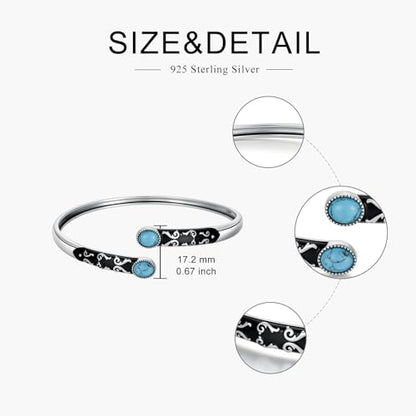 925 Sterling Silver Oval Turquoise Exquisite Cuff Bracelet Boho Style Adjustable Bracelet Jewelry Gifts for Women Mother - style: Cuff Bracelet 1