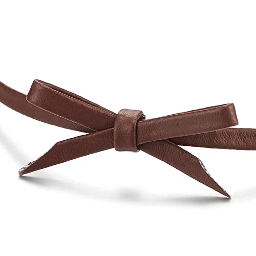 Ladies Leather Bow Choker Necklace Pendant - color: D- Brown Color