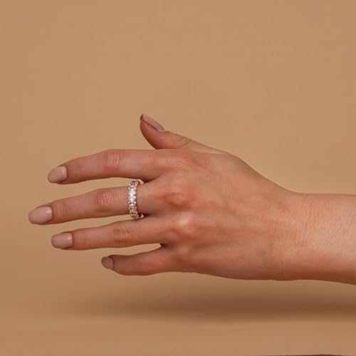 PAVOI 14K Gold Plated Eternity Ring for Women - Statement Eternity Band Rings with Oval Cubic Zirconia - Stackable Wedding Band - Love Engagement Trendy Bridal Jewelry - color: Yellow Gold